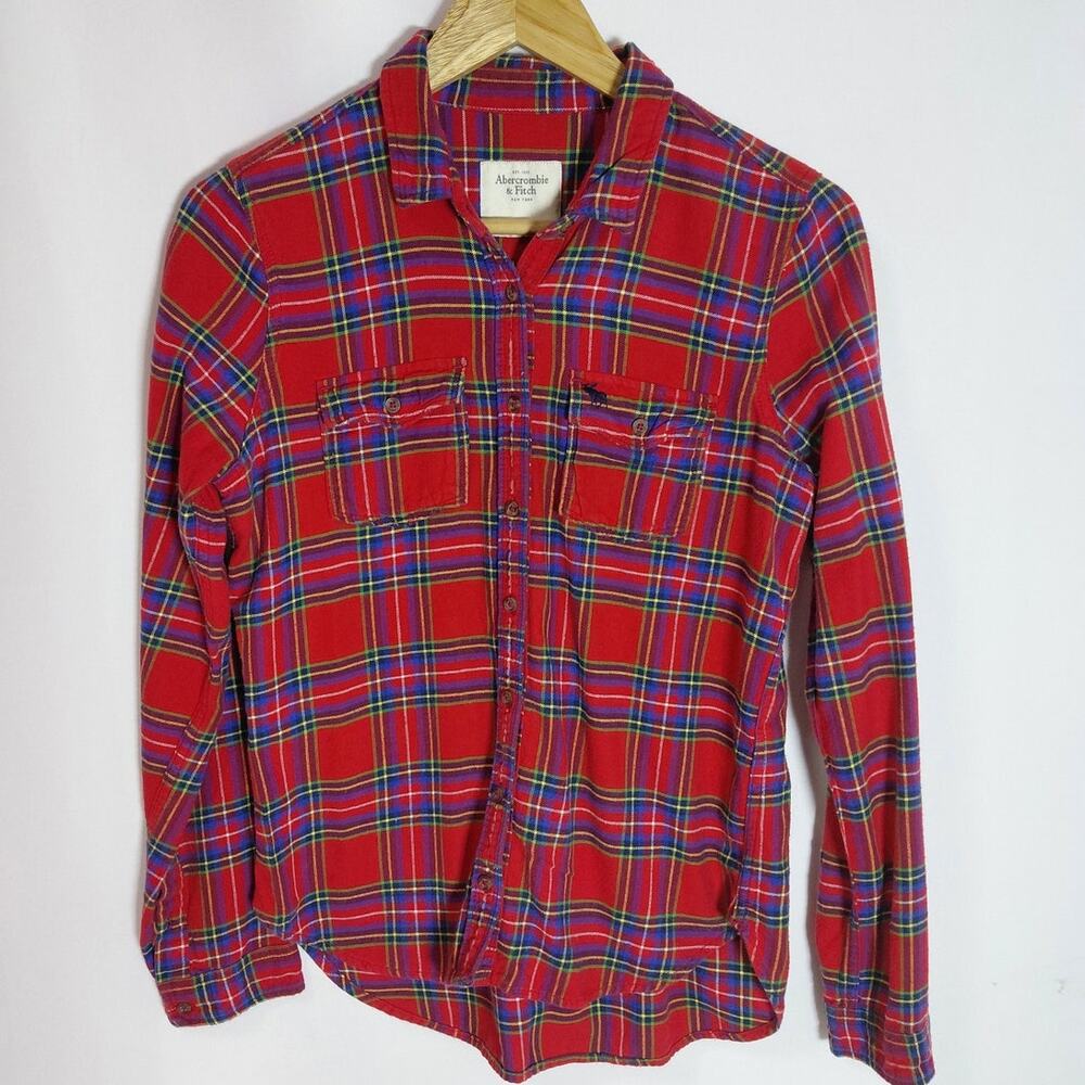 Abercrombie & Fitch Red Plaid Button-Up Shirt Woven Long Sleeve Men Size M
